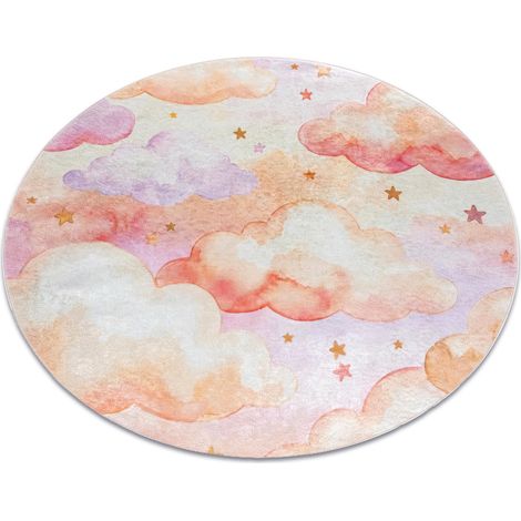 BAMBINO 61510 Kreis Waschteppich Wolken, Sterne für Kinder Anti-Rutsch - creme / rosa beige rund 160 cm (1/5)