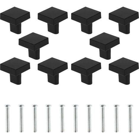 10er-Set schwarze Türknöpfe, massives Messing, quadratische Schrankknöpfe, Vintage-Küchenschrankknöpfe mit Schrauben für Schränke, Schubladen (schwarz)