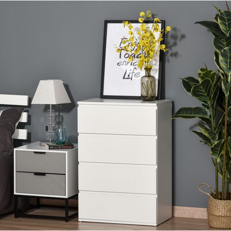 Commode 55x34x80 cm en MDF blanc à 4 tiroirs, rangement pratique pour chambre et bureau – MEUBLIV (1/5)