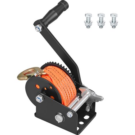 Mophorn Cabrestante Manual de 272 kg, Herramienta para Remolque de Barco con Manivela, Correa de 6,1 m, Trinquete Bidireccional de 3 Posiciones y Relación de Engranajes 4:1 para Embarcaciones (1/5)