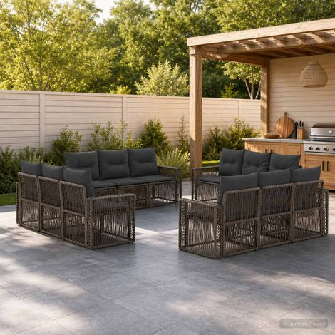 Salon de jardin modulable 12 places en polyrotin gris et gris foncé, 95.6kg - PANGIVO (1/5)
