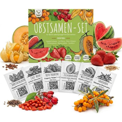 Kit de graines de fruits avec 6 variétés exotiques pour ton propre verger - idéal pour les plateaux, le jardin et le balcon (1/5)