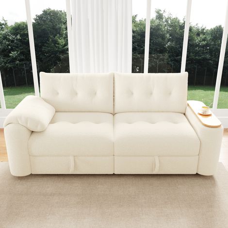 DESVIAE Canapé modulable compact 2 à 3 places avec coffre de rangement tête d appui et table d appoint pivotante beige en tissu teddy (1/5)