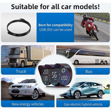 Affichage tête haute pour voitures, affichage tête haute universel de 5 pouces, compteur de vitesse GPS numérique avec indicateur de vitesse