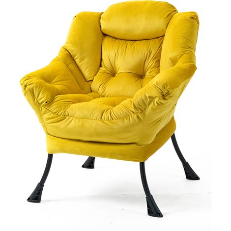 Fauteuil relax jaune avec cadre métal, appui-tête rembourré, poche latérale, charge 200 lb, montage rapide sans outil pour salon, chambre ou balcon CHICFURN (1/5)