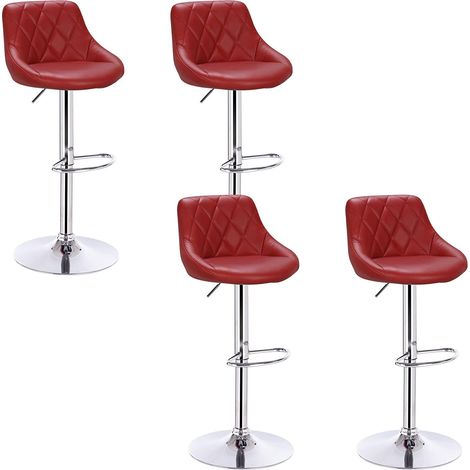 WOLTU lot de 4 Tabouret de bar avec repose-pieds, hauteur réglable, en similicuir, siège bien rembourré, Bordeaux (1/4)