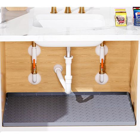 Tapis sous évier, 34,5 x 55,9 cm, en silicone, protection en caoutchouc pour sous-meuble, plateau flexible pour meubles de salle de bain - Gris