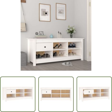vidaXL Schuhschrank Weiß - Schuhschrank Weiß 110x38x45,5 cm Massivholz Kiefer (1/5)