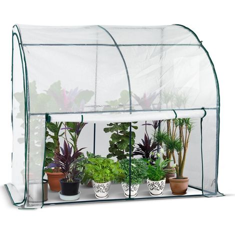 Serre de Jardin en Toutes Saisons d'hivernage Murale Adossée pour Légumes Plantes Fleurs Adossée avec Bâche PE 135g/m2 a Tomate pour Balcon Terrase Jardin 200x100x180cm Blanc (1/5)