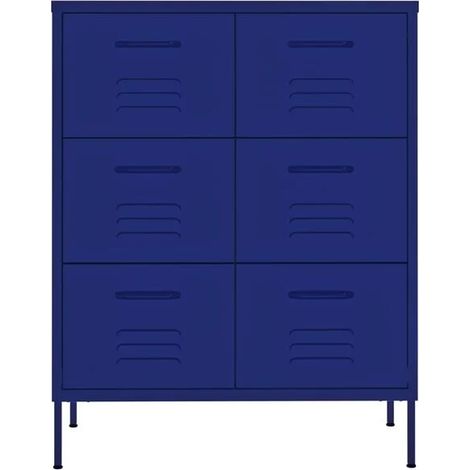 Commode à 4 Tiroirs en Métal, Meuble de Rangement Industriel 80x35x101.5 cm, Armoire de Bureau avec Poignées, Étagère de Stockage Robuste pour Chambre, Salon et Entrée - Bleu (1/5)