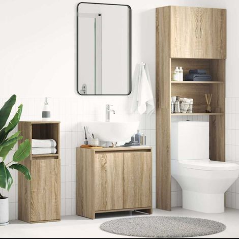 Armoire de salle de bain - Meuble de rangement Chêne sonoma 60x33x61 cm Aggloméré BV472650 - BonneVie (1/5)