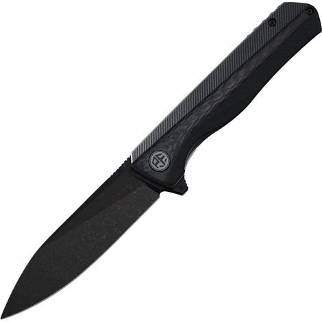 Klappmesser mit D2 Klinge, G10 Carbonfaser Griff, Kugellager, Black Stonewashed