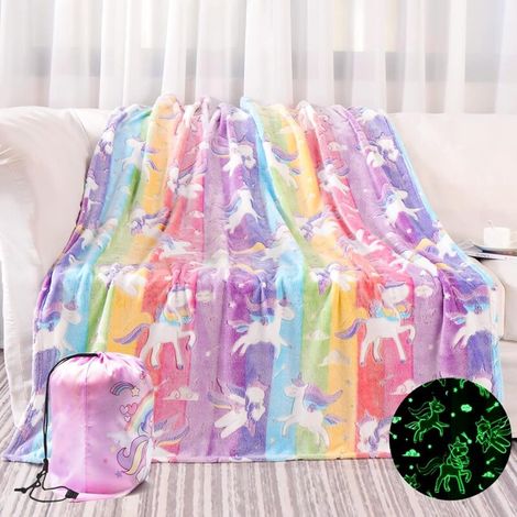 Coperta luminosa con unicorno per bambine dai tre ai dieci anni, 125 x 150 cm, regalo di compleanno - Crezuo