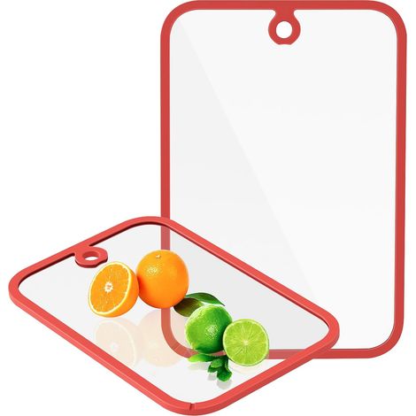 Schneidebrett, Glasschneidebretter für die Küche, 2er-Set Schneidebretter mit rutschfesten Kanten und Aufhängeöse, spülmaschinenfest (1/5)