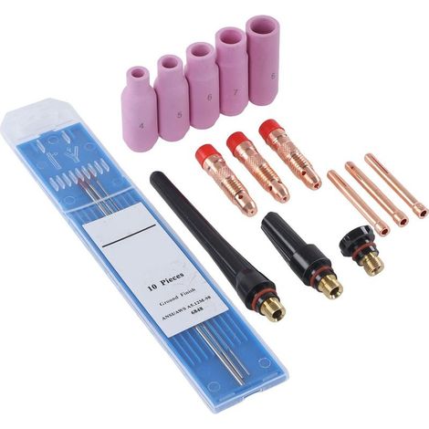 Lot 17 pièces ensemble soudage TIG – ABS – arc argon – déflecteur infus verre – buse alumine + lentille gaz trapue – WP17/18/26 (1/4)