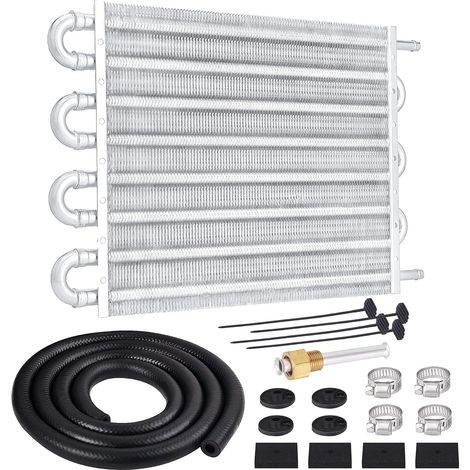 Radiatore olio trasmissione applicabile da 5/16", kit radiatore a 8 passaggi con tubi e alette, alluminio argento universale (1/5)
