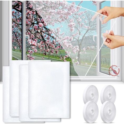 Mosquitera para ventana, 4 piezas, mosquitera de malla para ventana, mosquitera para ventana, mosquitera con 4 cintas autoadhesivas, 130 cm x 150 cm, para diferentes ventanas (negro)