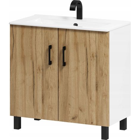 Viki 80 Badezimmerschrank mit Waschbecken, Eiche Craft, Gold/Weiß (1/5)