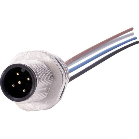 M12 Gerätesteckverbinder gerade Stift Polzahl 5-polig Vorderwand, Litzen 0,25mm² AWG24, Länge 200,0mm - 1 Stück