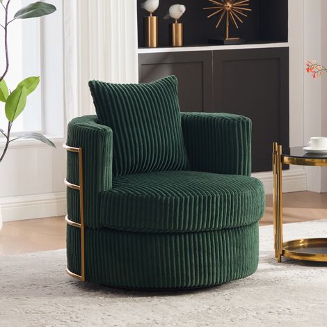 Poltrona girevole 360° in corduroy con vano sotto la seduta, verde scuro HAVRYA (1/5)