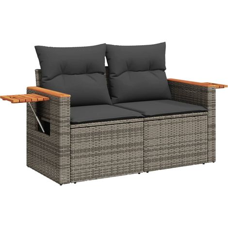 Maison Exclusive - Gartensofa 2-Sitzer mit Kissen Grau Poly Ratta