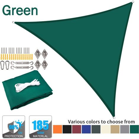 (Vert, accessoires de montage inclus, 360 x 360 x 360 cm) Voile d'ombrage triangulaire imperméable, tente de piscine pour terrasse extérieure (1/5)