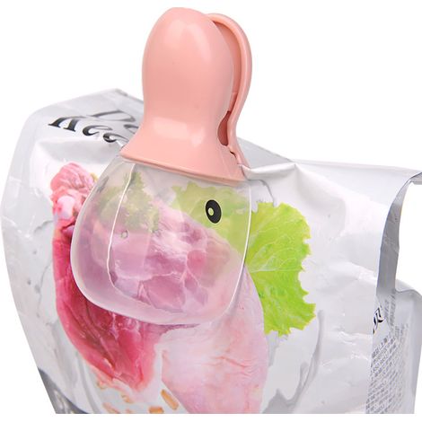Pelle multifonctionnelle en plastique en forme de bec de canard pour nourriture pour chiens et chats, avec clip de fermeture (rose)