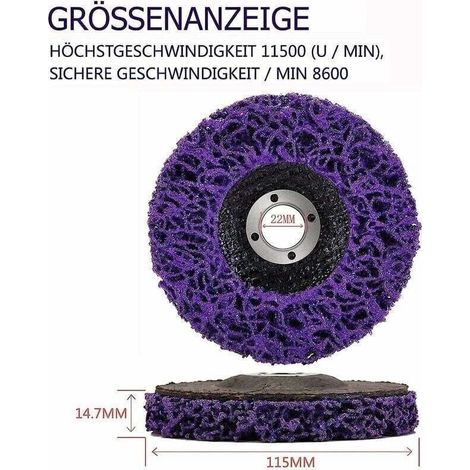 Set di 5 dischi abrasivi viola per la pulizia, 115 x 22 mm, per il trattamento delle superfici e la verniciatura, per smerigliatrice angolare. (1/4)