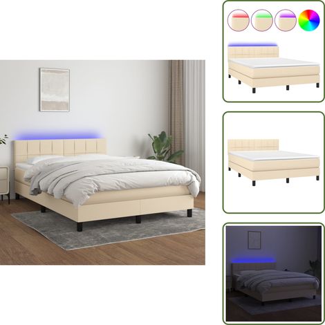 Cama con cabecero ajustable - vidaXL Cama box spring colchón y luces LED tela crema 140x190 cm - Colchón ensacado