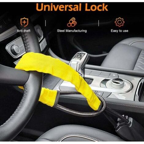 NALOOKAMIC Antivol de volant universel pour voiture, compatible avec camping-cars, camions, SUV et poids lourds, 2 clés (jaune)