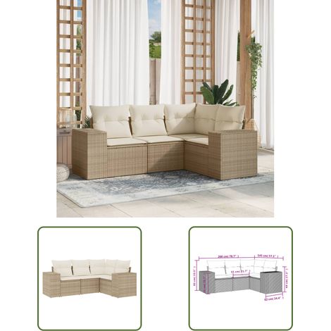 The Living Store 4-tlg. Garten-Sofagarnitur mit Kissen Beige Poly Rattan - Gartensorte - Esszimmergarnitur - Lounge Möbel - Outdoor Furniture - Gartenlounge (1/3)