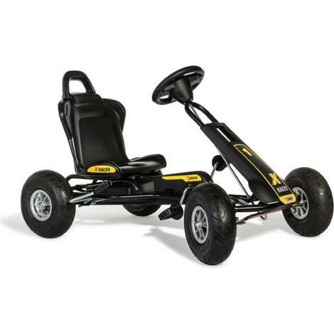 AT X-Racer Go Kart with Pneumatic Tyres and Electronic Steering Wheel and Brake - L102 x W60 x H64 cm - Black