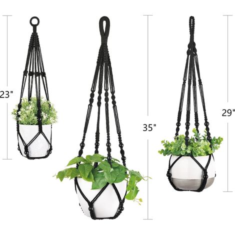 Vasi sospesi intrecciati a mano, supporto per vasi sospesi da interno, corda di cotone con perline, vasi non inclusi, dimensioni: 58 cm/73 cm/89 cm (vasi non inclusi).
