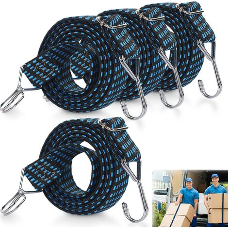 Lot de 4 tendeurs réglables en caoutchouc avec crochets 1 m de long et 3 cm de large Pour diable porte bagages vélo moto transport (1/5)