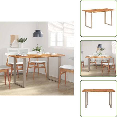 Mesa de comedor de acero - vidaXL Mesa de comedor de madera maciza de acacia 140x70x76 cm - Mesa de comedor rústica