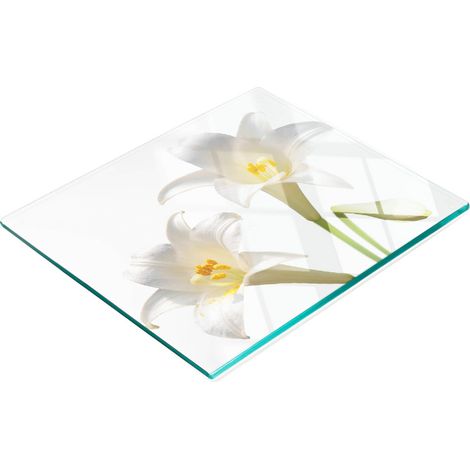 Tabla decorativa multifuncional de cocina, vidrio templado, color blanco lirio, 60x52 cm. (1/5)