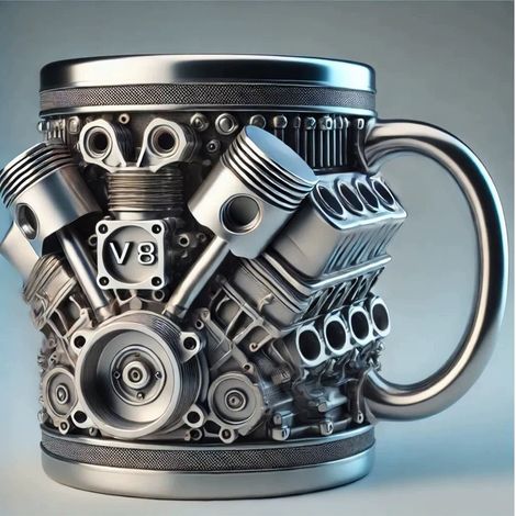 V8-Motor-Tasse aus handgefertigtem Kunstharz – Sammlertasse mit geprägten Details, ideal als Geschenk für Büro, Garage oder Männer (1/5)
