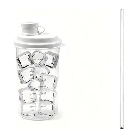 Gobelet transparent de 540 ml avec couvercle et paille en acier inoxydable, idéal pour préparer des jus et des cocktails froids (1/5)