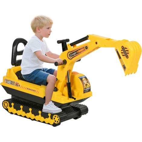 Sitzbagger Aufsitzbagger mit Schaufel Hupe, Kinderbagger mit Stauraum unter Sitz, Rutschauto Baggerfahrzeug zum Sitzen bis 30kg, Draufsitzen Sandbagger für Kinder 1,5-4 Jahre Gelb (1/5)