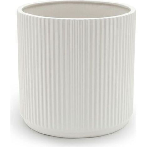 Pot de fleurs en céramique blanche à rayures verticales – Idéal pour les plantes d'intérieur, la décoration du salon, du bureau ou d'un jardin suspendu, convient à diverses plantes vertes, diamètre 9,
