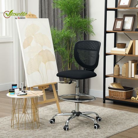 Sedia da ufficio ergonomica in rete, sedia da disegno, altezza regolabile e poggiapiedi, 59 x 59 x 106-126 cm, nera