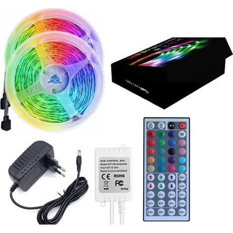 Kit de bandes lumineuses LED 10M avec télécommande et alimentation (1/5)