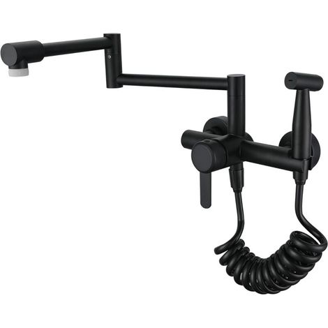 Wall Mounted Kitchen Faucet with Sprayer 304 Stainless Steel Material Dual Outlet Mode Kitchen Sink Faucet Wall Mounted Kitchen Mixer Tap with Sprayer MUMU