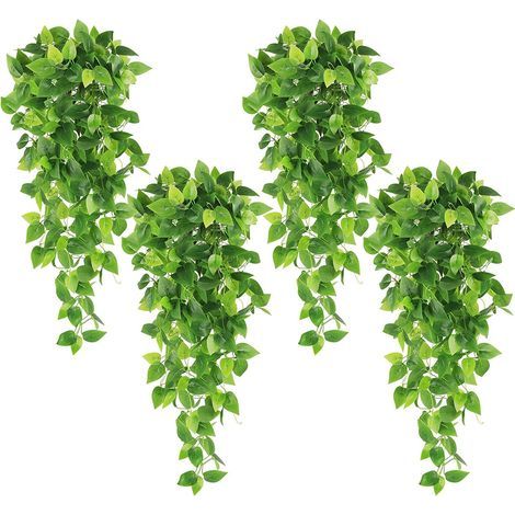 Juego de 4 guirnaldas de plantas artificiales, decoración con plantas falsas para celebraciones, bodas, jardines, interiores y exteriores. (1/4)