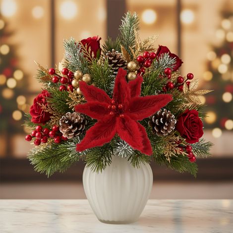 Fiore decorativo natalizio in tessuto colore rosso per decorazioni e composizioni -Ø 30 cm (1/5)