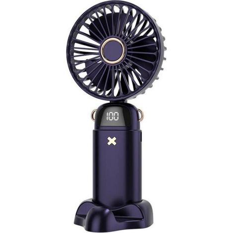 Ventilateur de poche compact rechargeable par USB. Ventilateur de bureau pliable avec affichage numérique - bleu foncé. (1/5)
