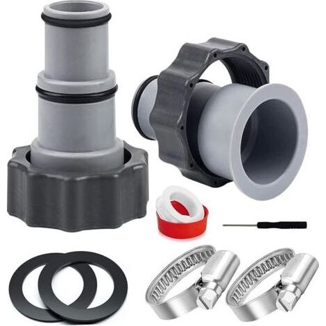 Pair Lot de 2 adaptateurs de piscine A pour piscine, kit de raccordement, adaptateur de tuyau pour pompes, 32-38 mm, avec filetage intérieur, installation facile pour votre tuyau de piscine (1/5)