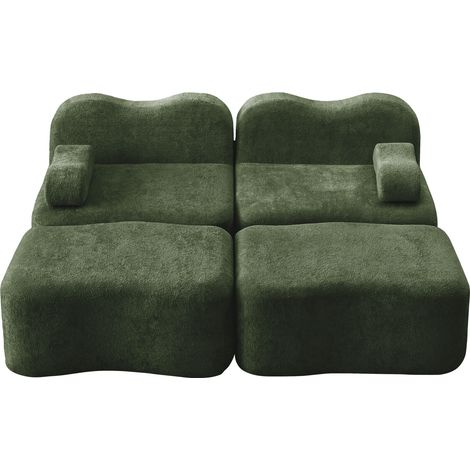 Sofá modular de 2 plazas con 2 otomanas, terciopelo verde, 32D de alta densidad, HOMVRA (1/5)