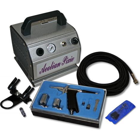 Wiltec Einsteiger Airbrush Kompressor Set AS176 mit 1 Airbrushpistole Typ 116 und umfangreichem Zubehör, 0,3 l Drucktank, für Modellbau, Tattoos, Nailart