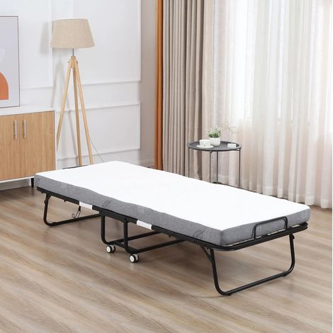 Klappbares Gästebett mit Rollen, 200 x 75 x 42,5 cm, Stahl, Weiß und Schwarz OKMYHOME (1/5)
